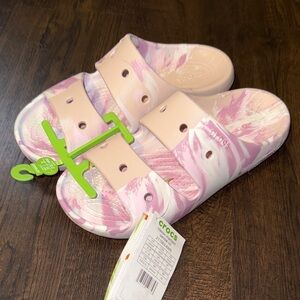 CROCS Pink and Cream Swirl Sandals